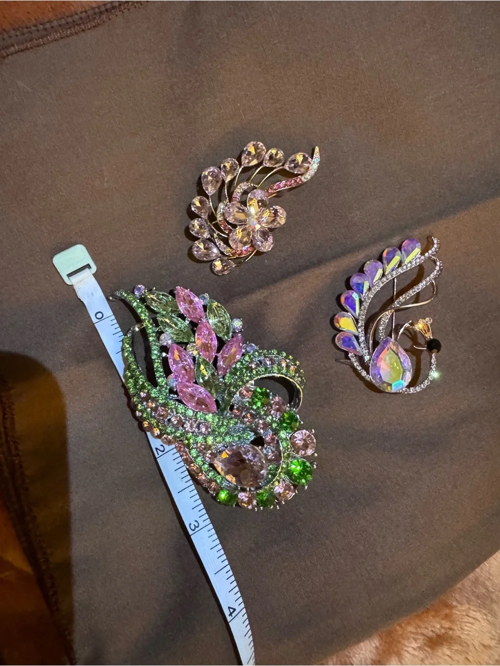 Sparkling Pink & Green Crystal Brooch Set - Women Jewelry